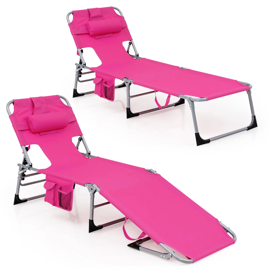 Set of 2 Blue Folding Reclining Beach Lounge Chair U825