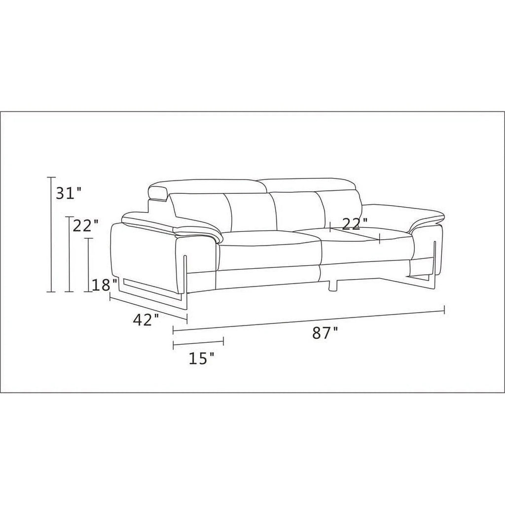 87" Genuine Italian Leather Sofa Dark Gray F304