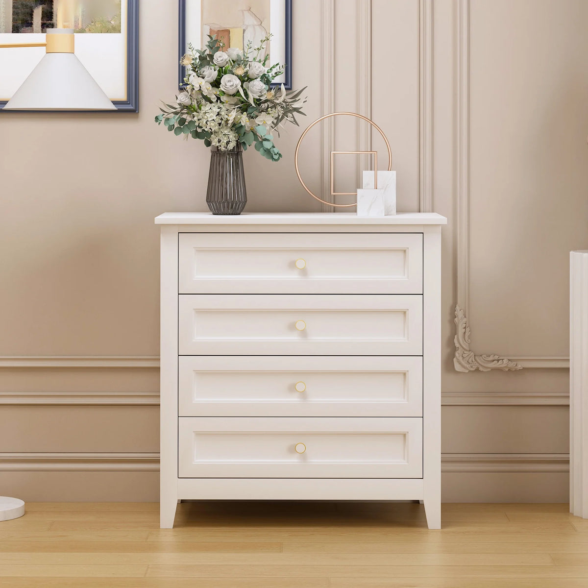 White Solid Wood Dresser Buffet Cabinet X45181