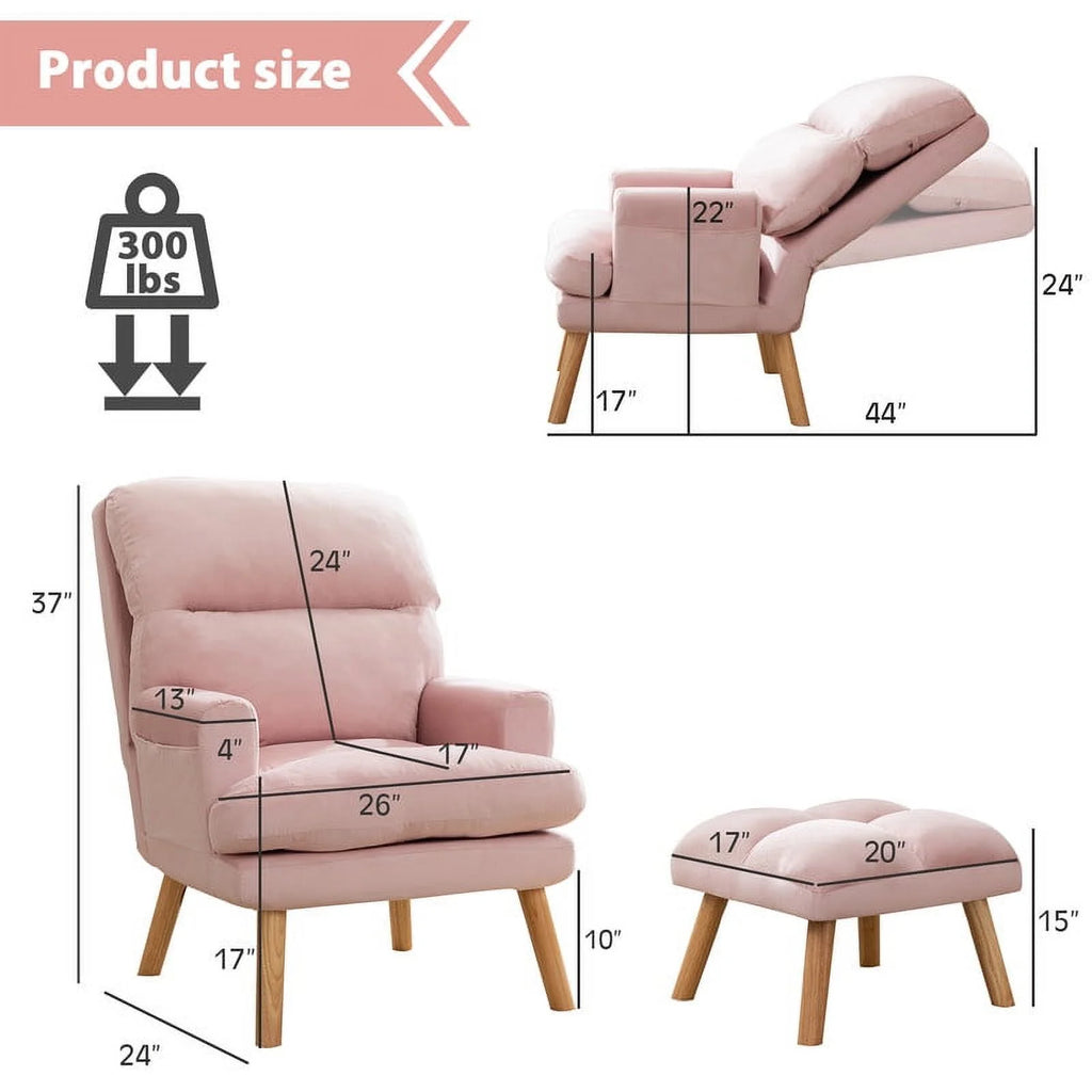 Beige Velvet Accent Chair with Ottoman J478