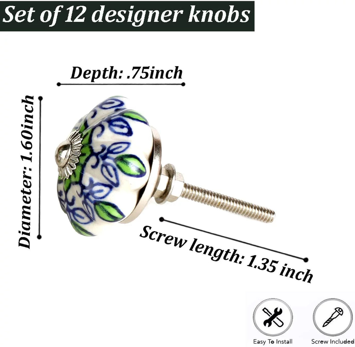 Ceramic Green Round Knobs Set Of 12 X264076