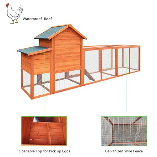 Large Wooden Chicken Coop with Run and Nesting Box J943016