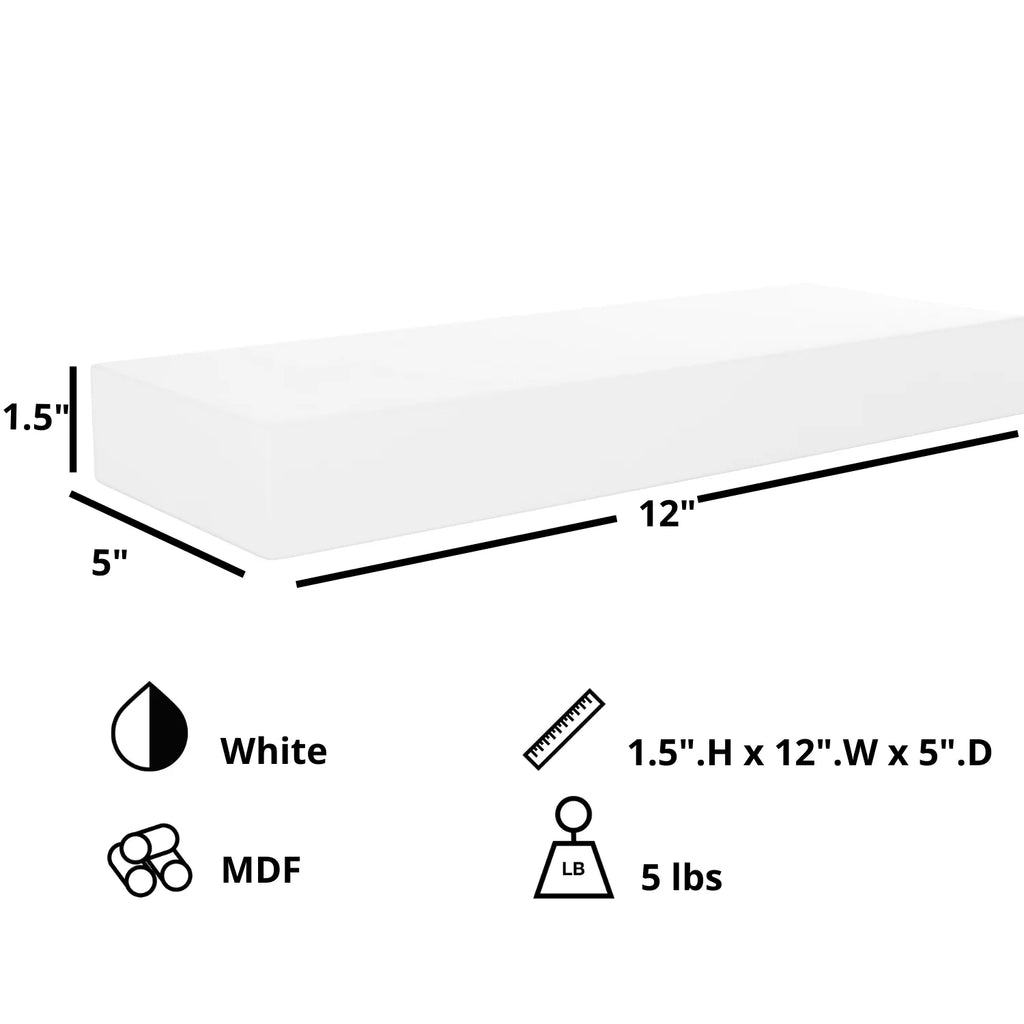 White 12inch Engineered Wood Floating Wall Shelf K125