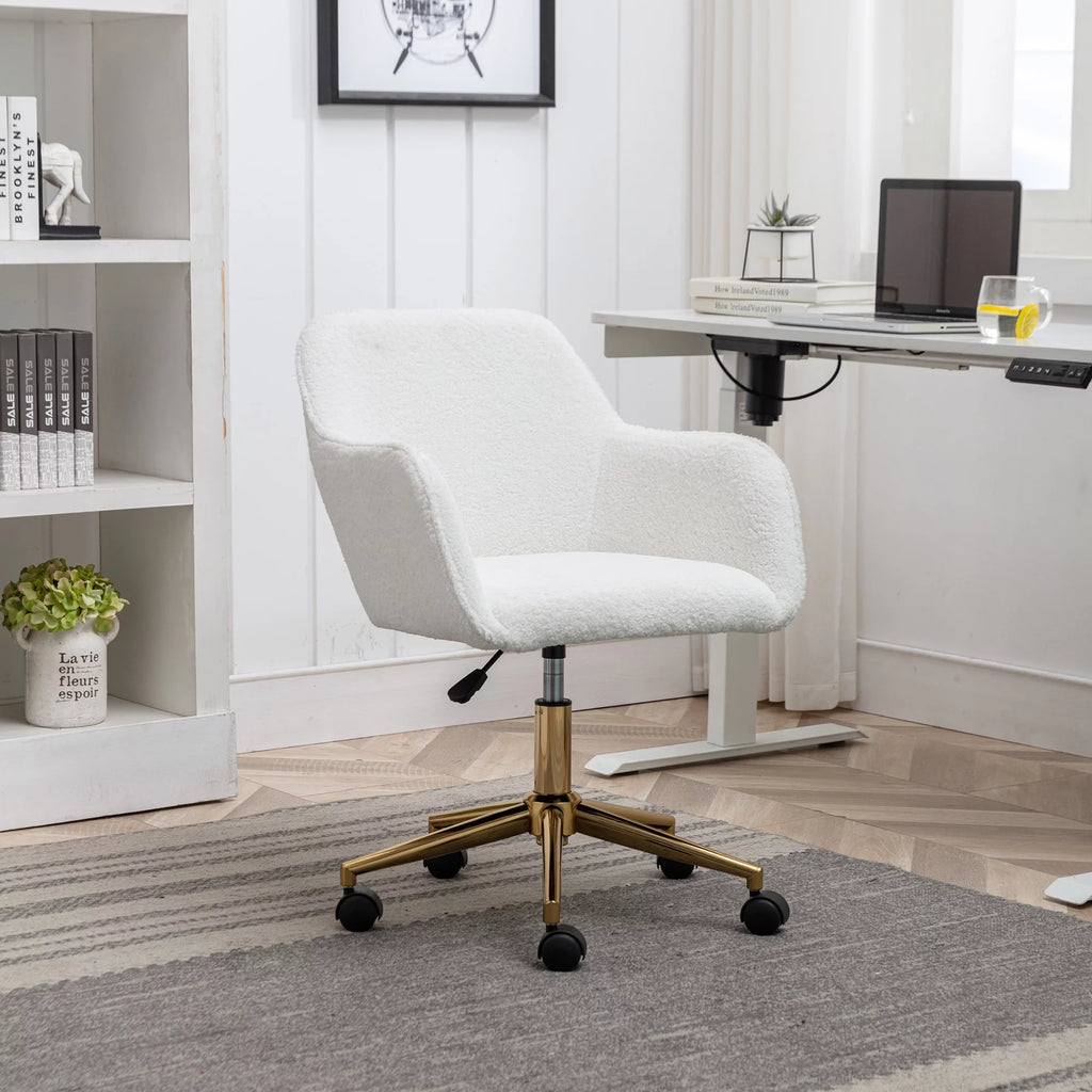 White Teddy Fabric Adjustable Height Office Chair Y150