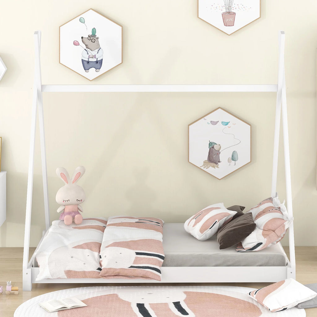 White Wood Twin Size Bed W86327