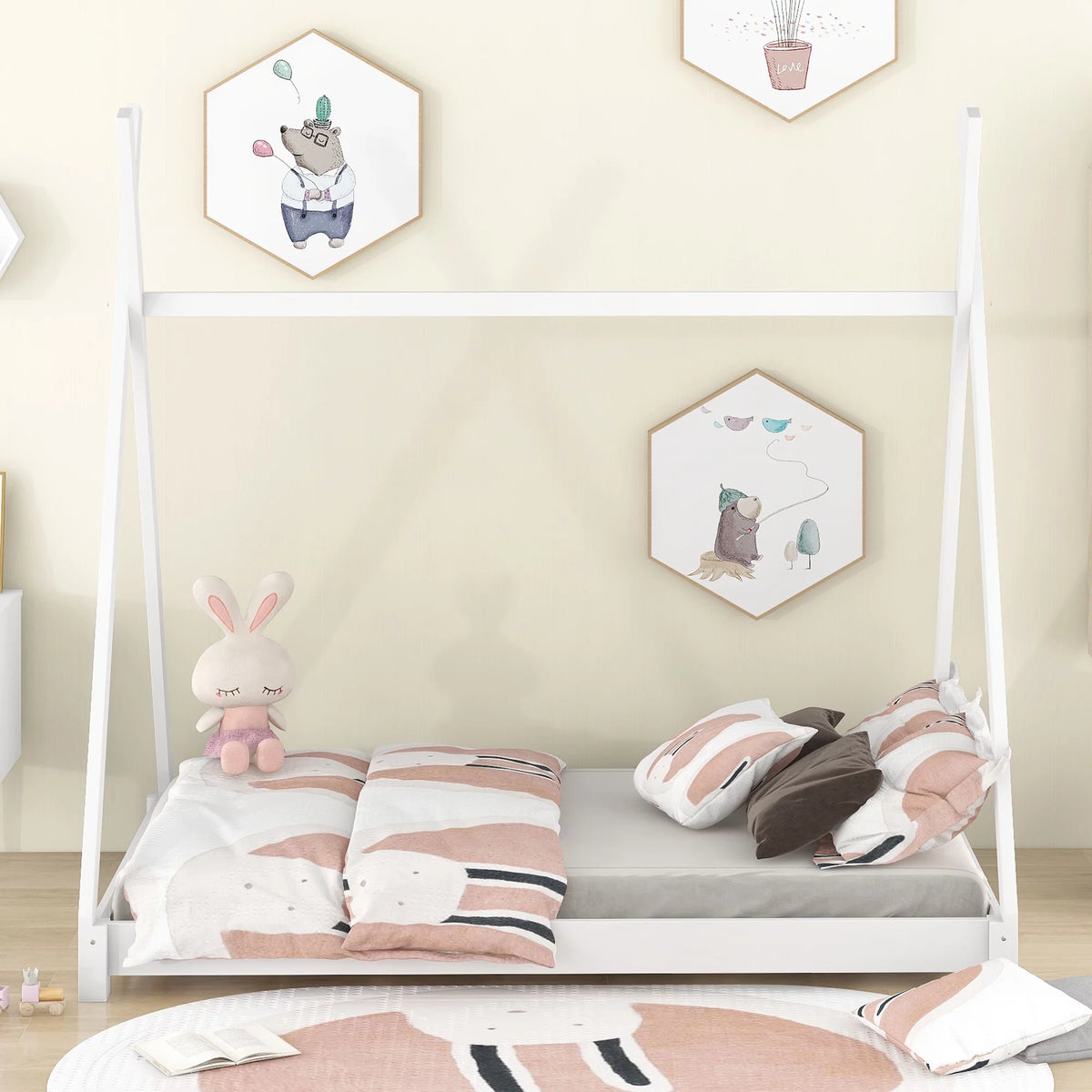White Wood Twin Size Bed W86327
