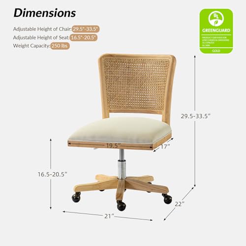 Upholstered Armless Swivel Desk Chair with Rattan Mid-Back L941