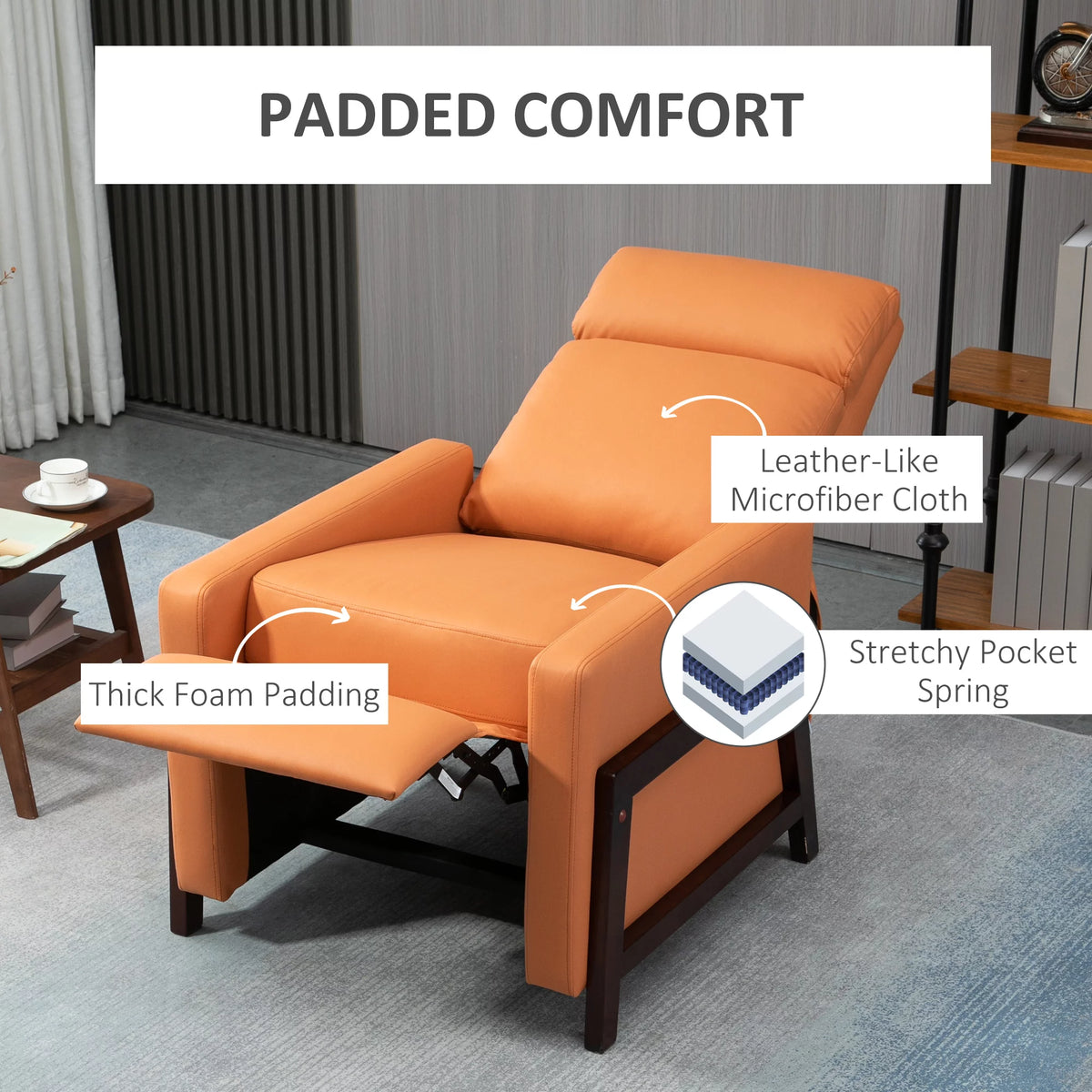 Orange Manual Recliner Chair with Footrest M323729