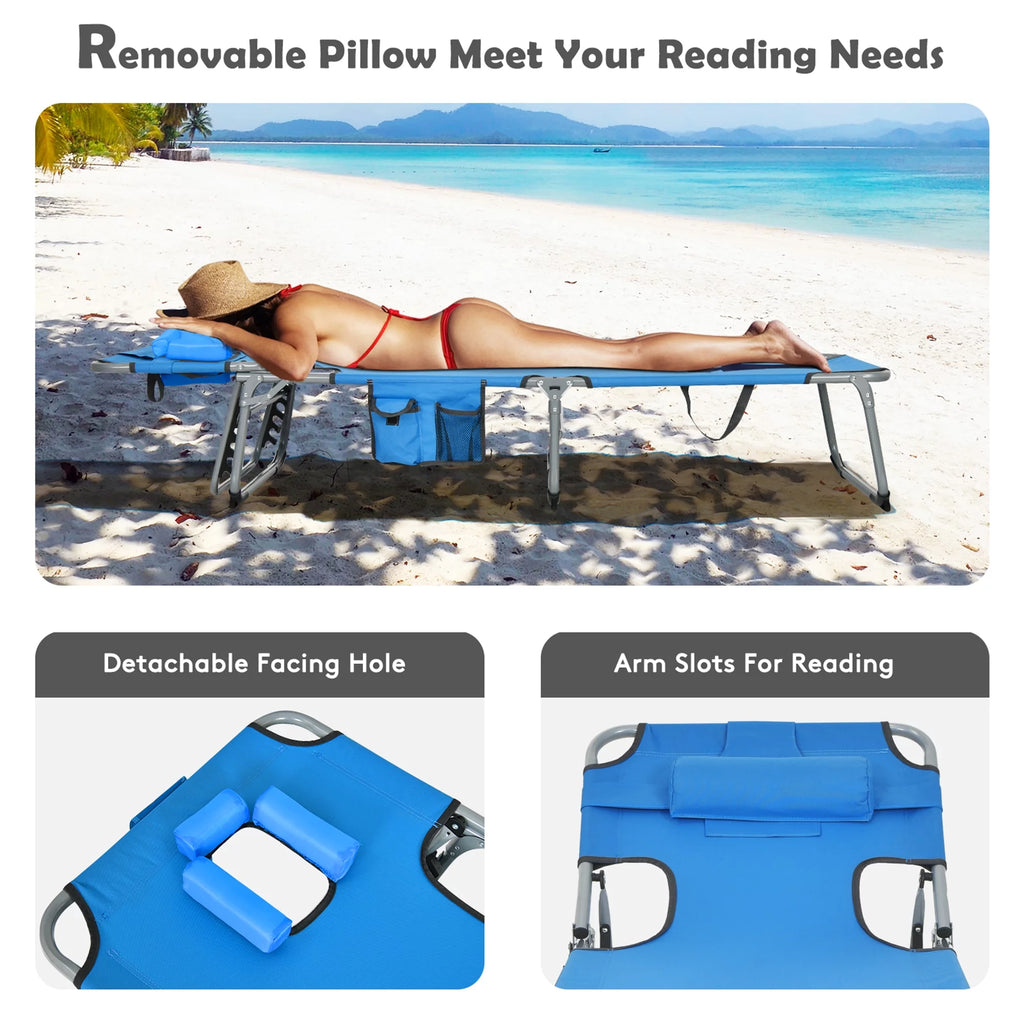 Set of 2 Blue Folding Reclining Beach Lounge Chair U825