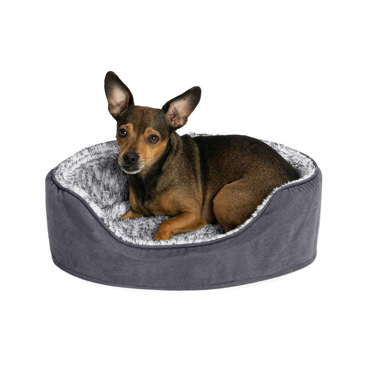 Two-Tone Fur & Suede Oval Dog Bed X257436