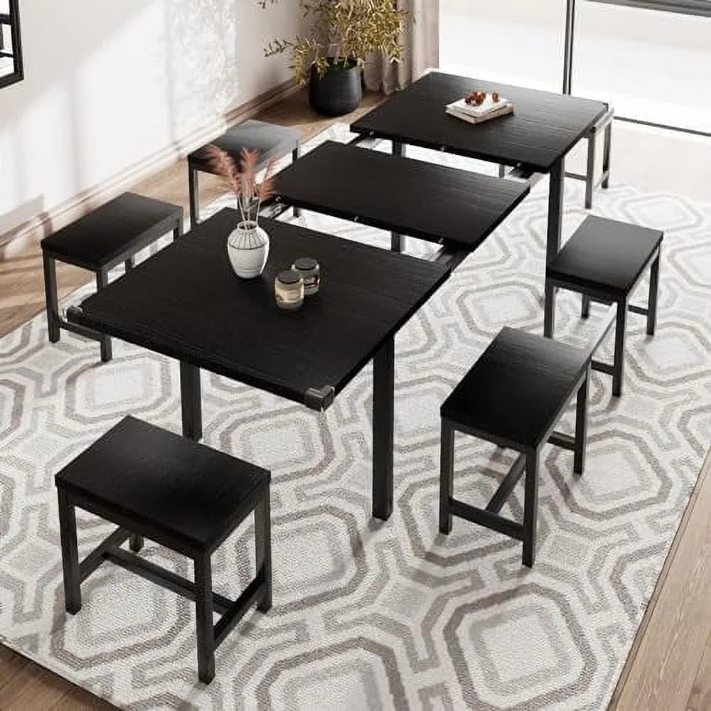 5-Piece Extendable Dining Table Set with 2 Benches and 2 Stools G486718