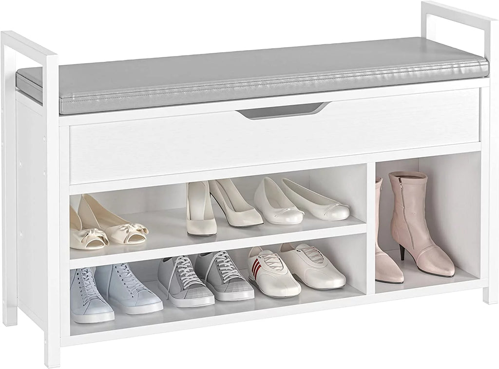 White Shoe Bench with Shelf Rack and Storage Box B643
