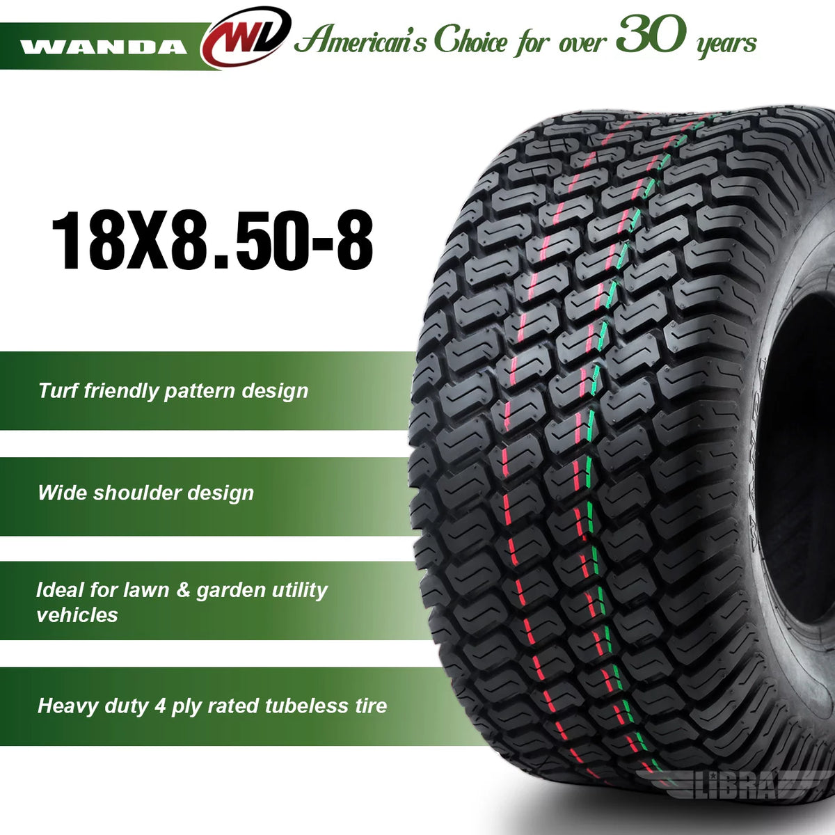 2 New 18x8.50-8 Lawn Mower Turf Tires P2875
