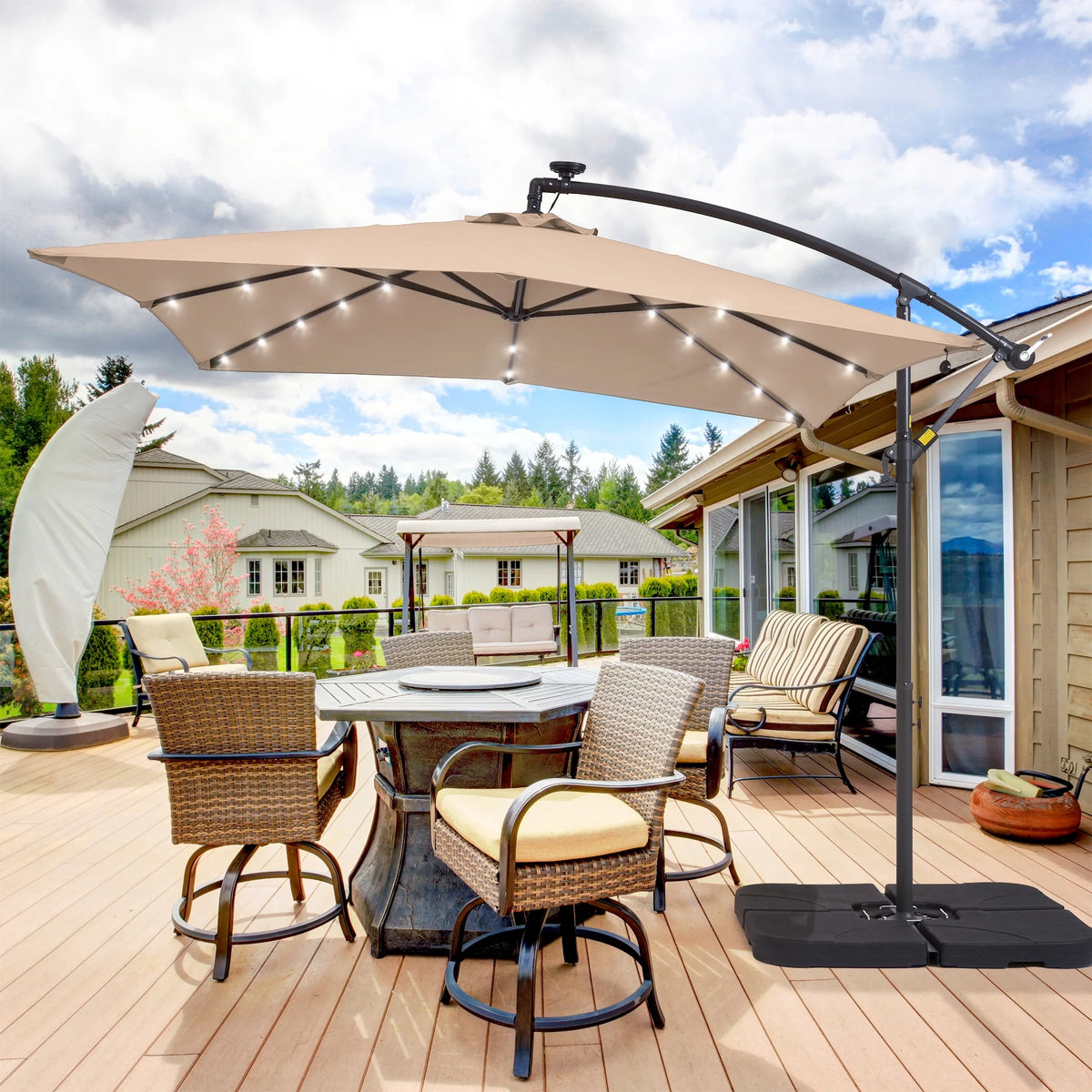 8.2 x 8.2ft LED Offset Hanging Umbrella with Base F252673