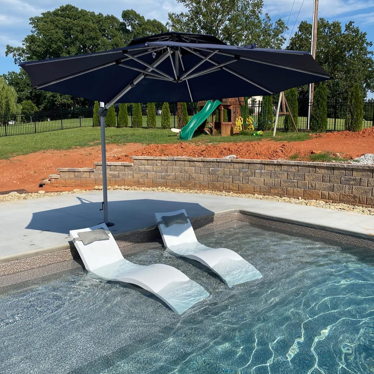 12 Feet Double Top Round Navy Blue Offset Hanging Patio Umbrella R351121