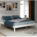 White Full Platform Bed Frame with Headboard T6869