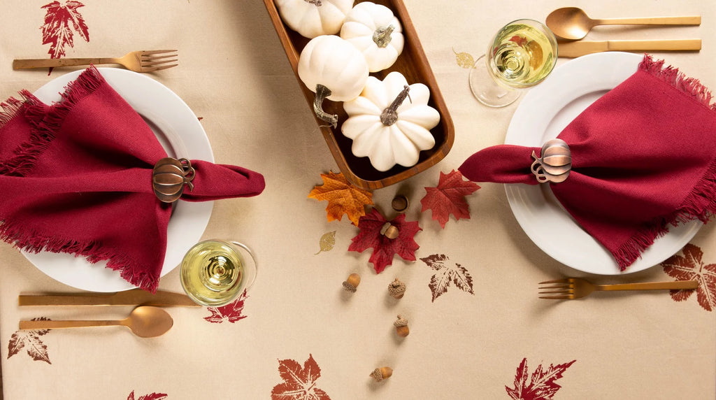 Ivory Rustic Leaves Print Rectangular Tablecloth 60" x 104" L147922