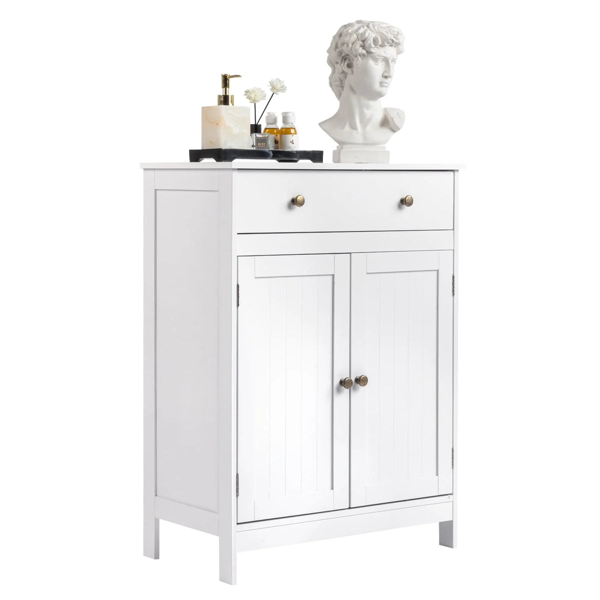 White Wooden 2-Door Bathroom Cabinet with 1 Drawer F3956