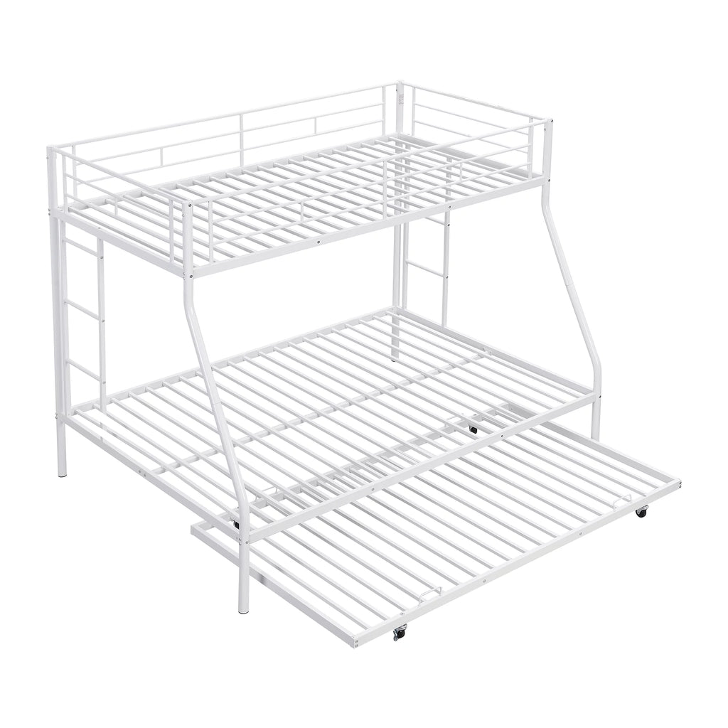 Black Metal Twin over Full Bunk Bed with Trundle and 2 Ladders B5605