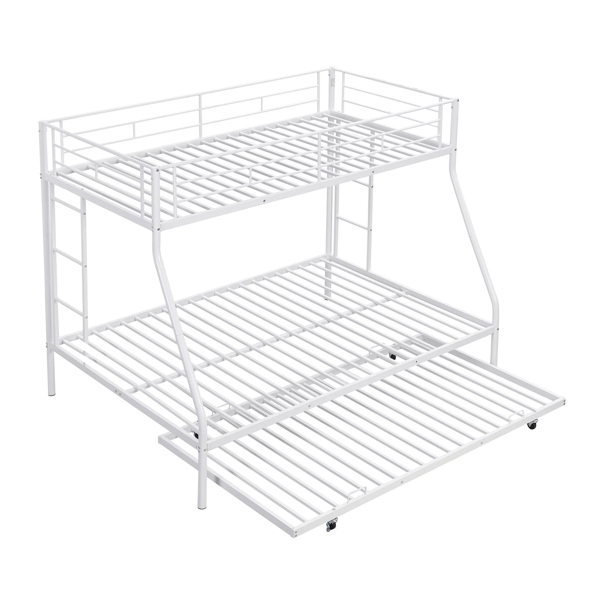 Black Metal Twin over Full Bunk Bed with Trundle and 2 Ladders B5605