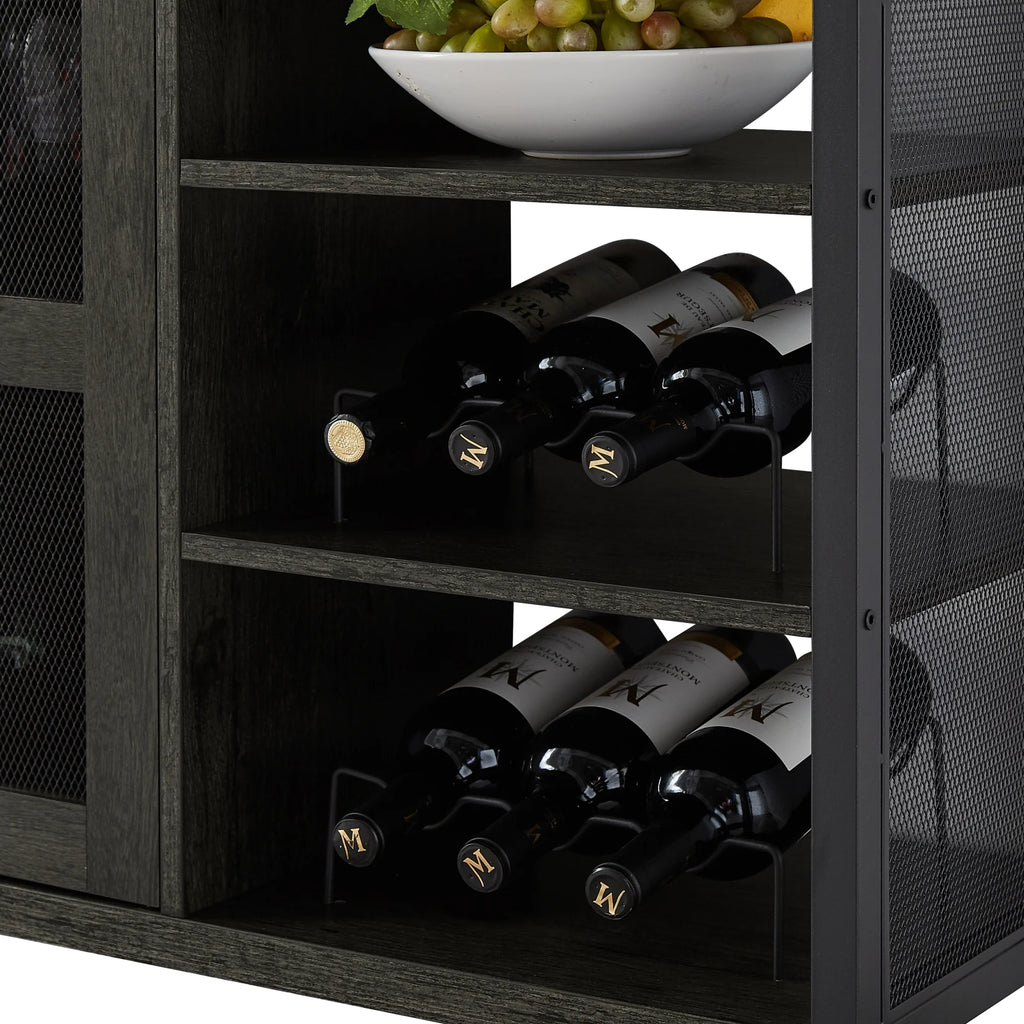 Dark Gray Wood Wine Cabinet with Storage A63783
