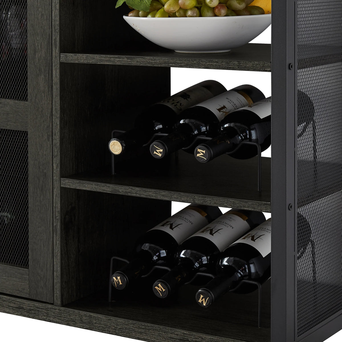 Dark Gray Wood Wine Cabinet with Storage A63783