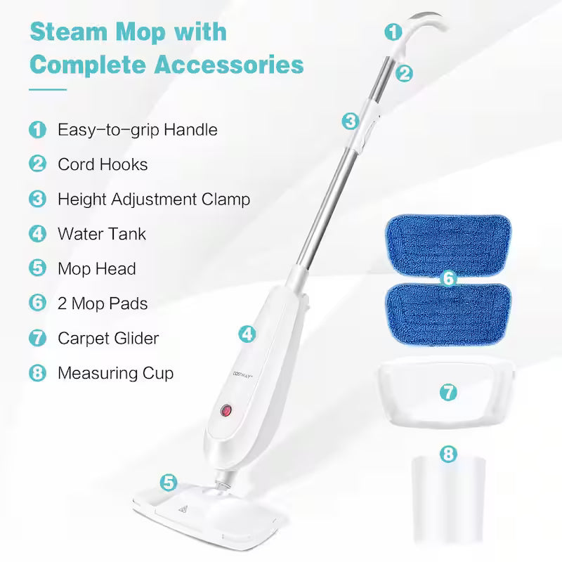 1100-Watt Electric Steam Mop with Water Tank White and Green Q1348