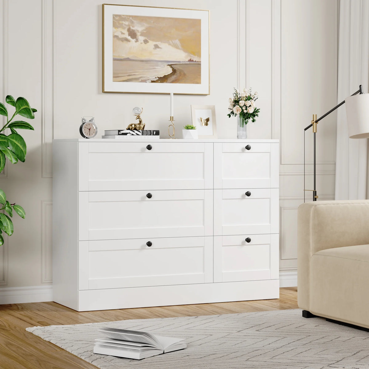 White 6 Drawer Wood Dresser B336492