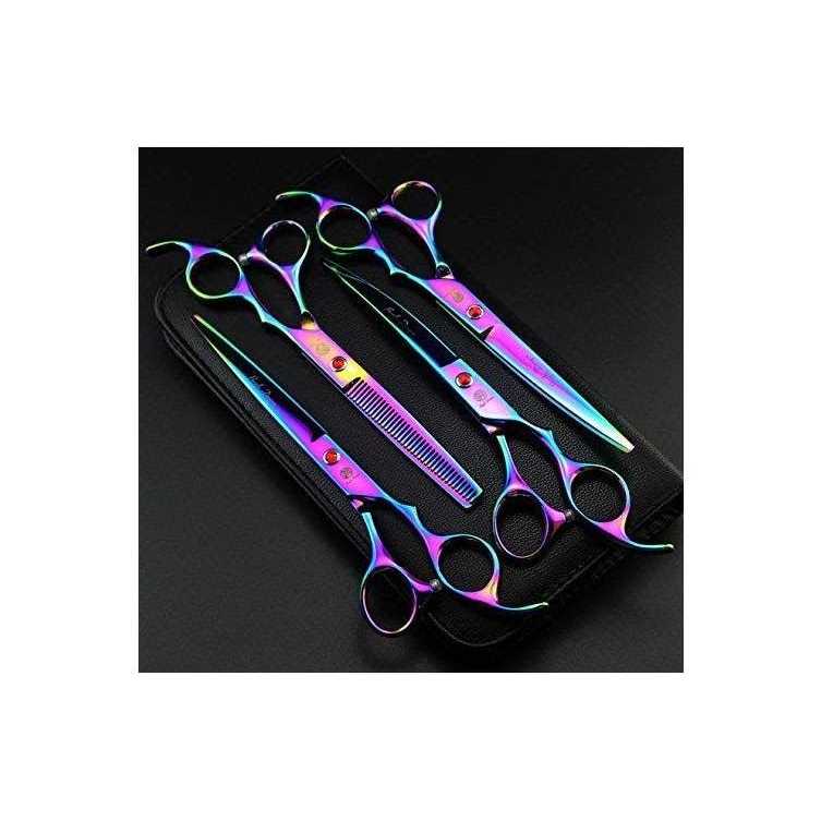 7.0 inch 4PCS Pet Grooming Scissors Kit Steel Straight & Curved & Thinning Blade J713
