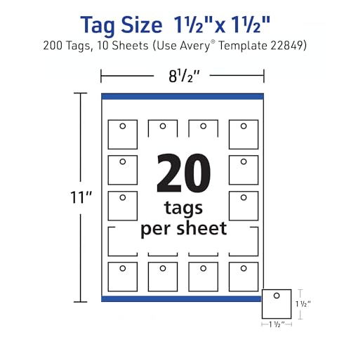 Square Printable Tags, White, Includes String, Laser/Inkjet Printable, 200 Total L216263