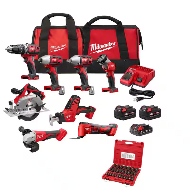 18V Cordless Combo Kit 8-Tool with Batteries Charger Tool Bags Impact Socket Set M408