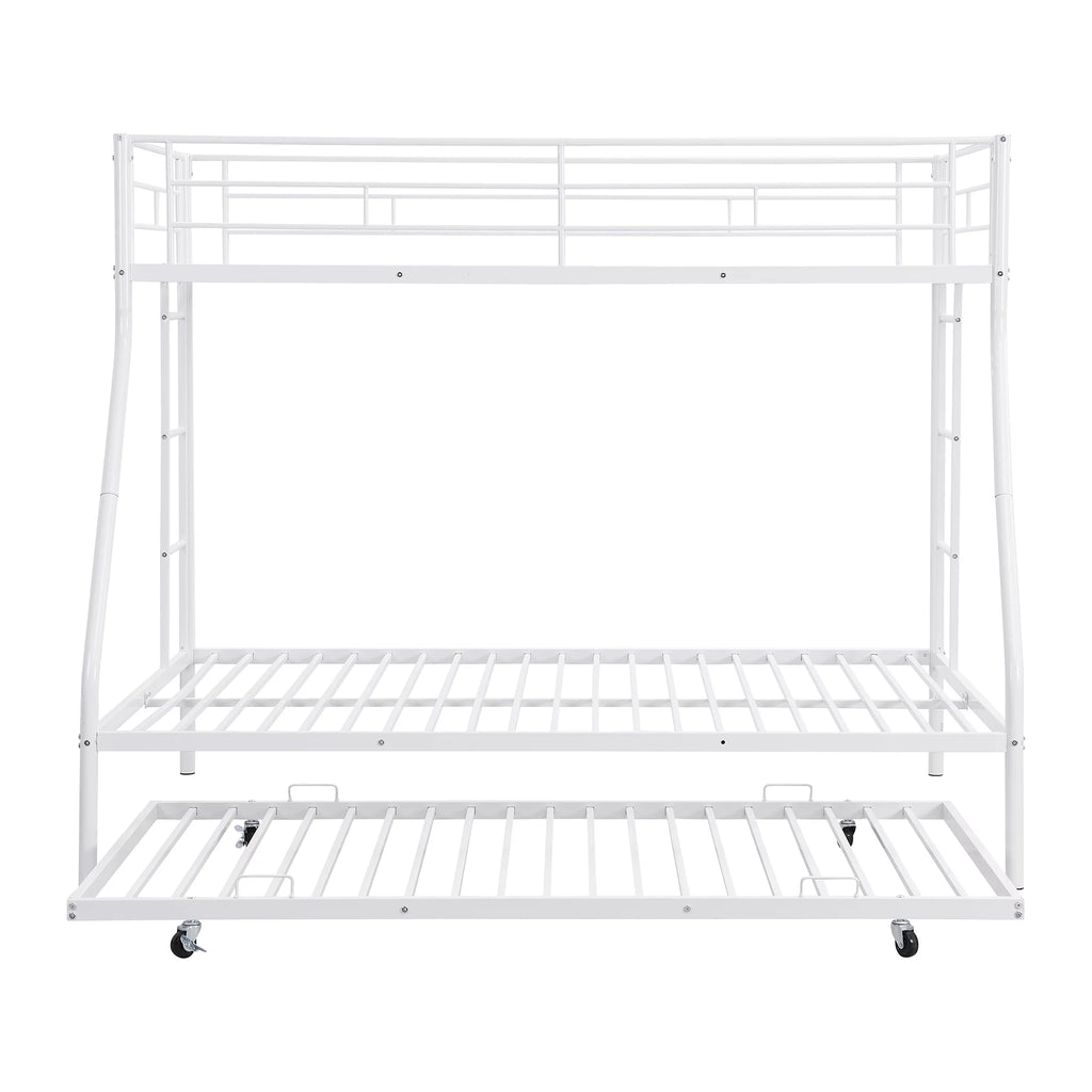 Black Metal Twin over Full Bunk Bed with Trundle and 2 Ladders B5605