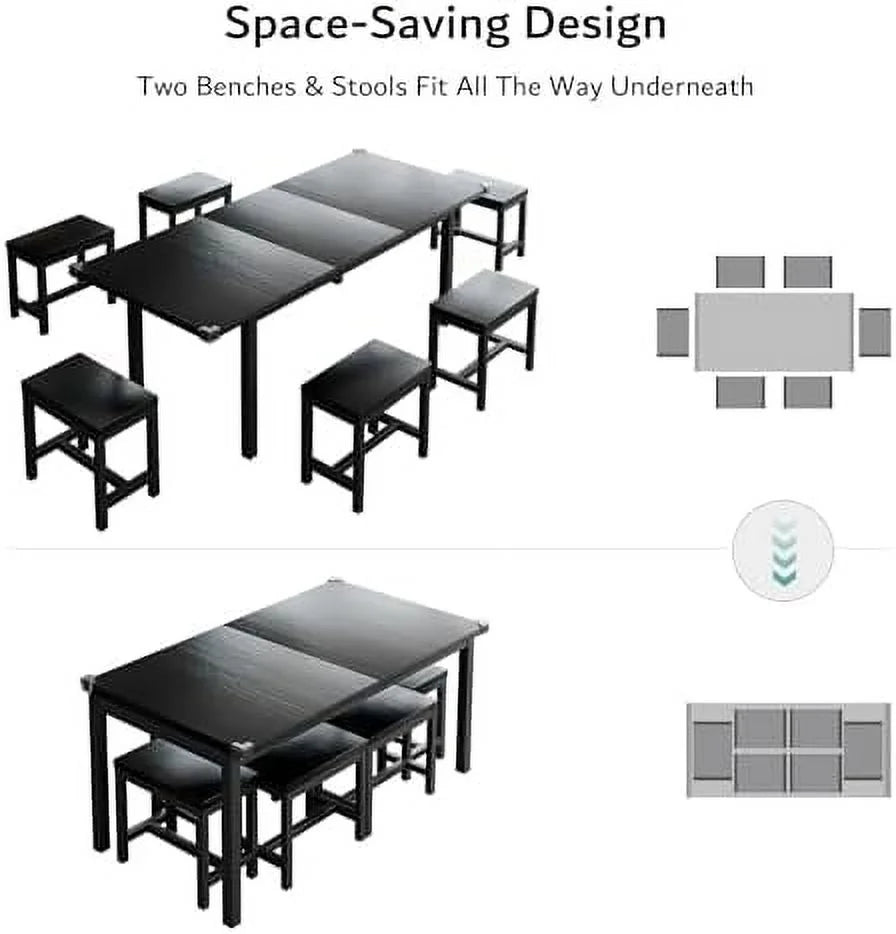 5-Piece Extendable Dining Table Set with 2 Benches and 2 Stools G486718