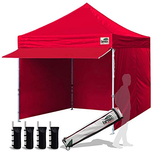 10 x 10 Pop up Canopy Tent with 4 Removable Sidewalls and Roller Bag White Q202159