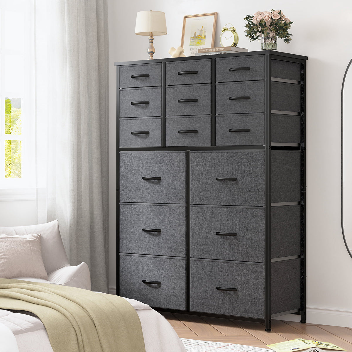 14 Drawer Charcoal Black Dresser Q304