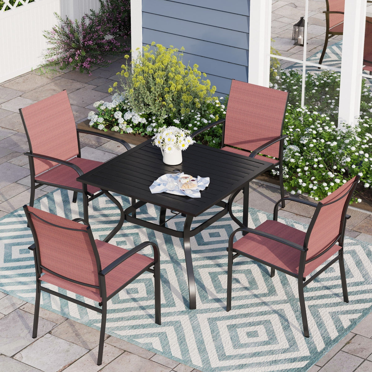 5 Piece Blue Metal Patio Dining Set F8997