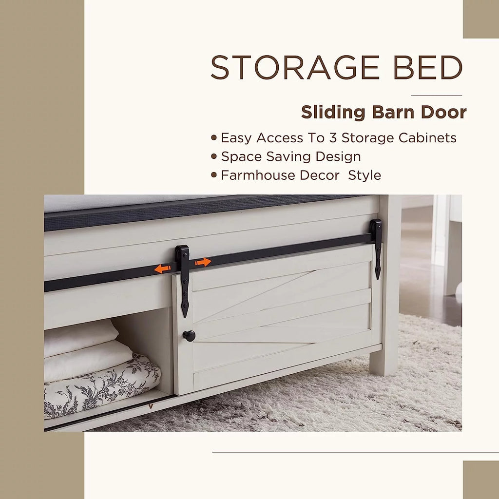 White King Size Platform Bed Frame with Headboard and Storage W8997
