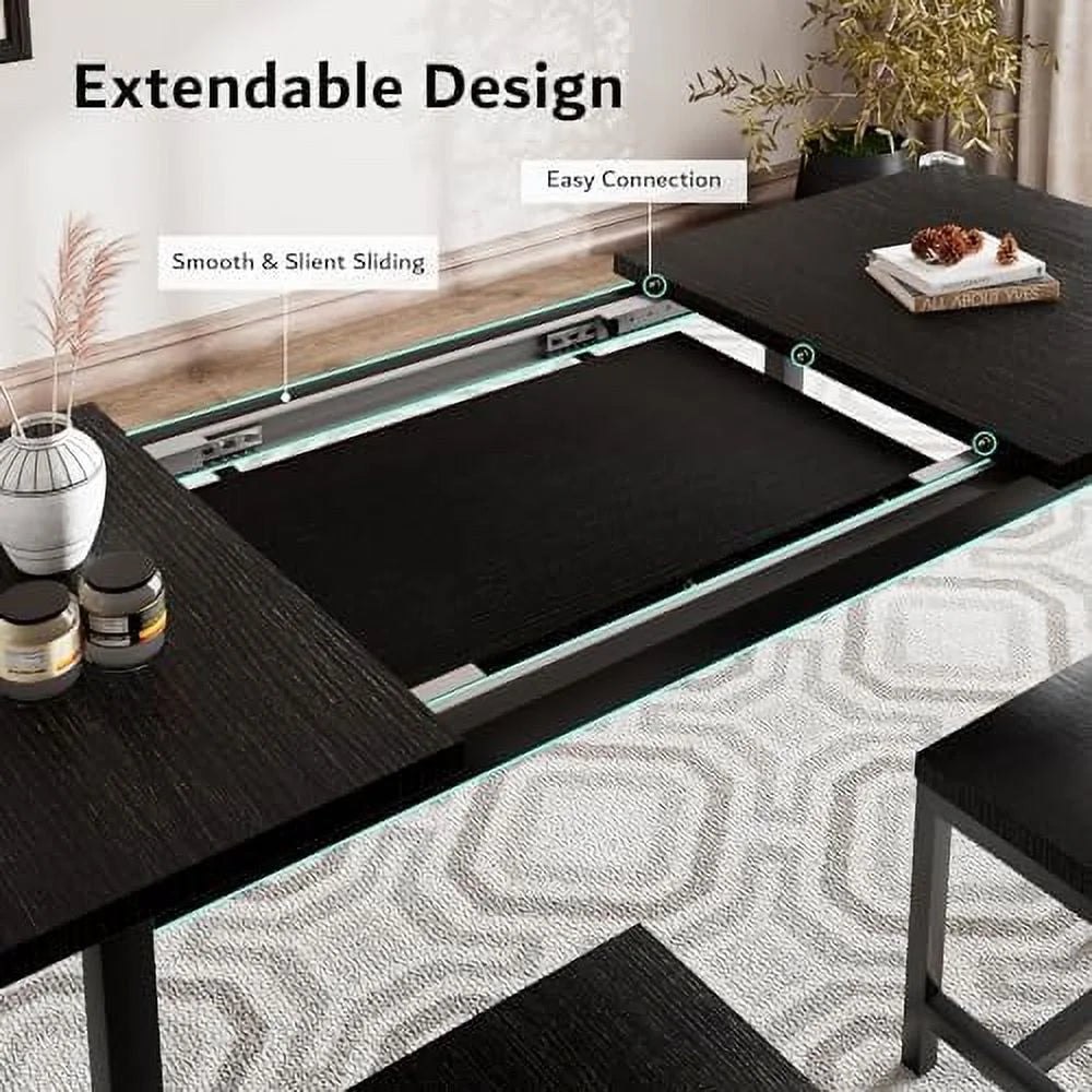 5-Piece Extendable Dining Table Set with 2 Benches and 2 Stools G486718