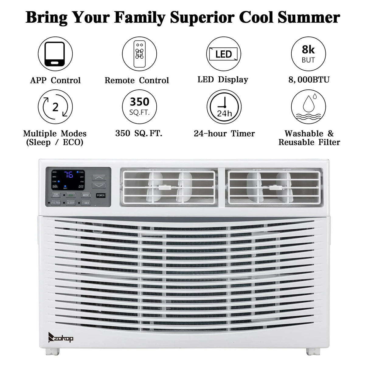 8000BTU 115V White Window Air Conditioner with Remote Control U41118
