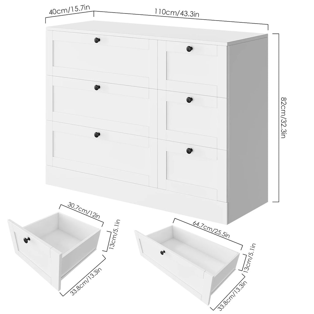 White 6 Drawer Wood Dresser B336492