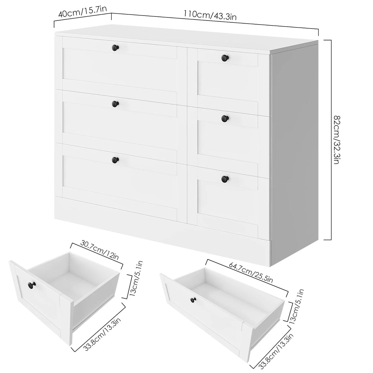 White 6 Drawer Wood Dresser B336492