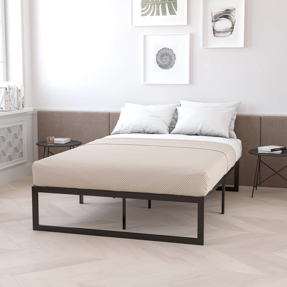 14 Inch Metal Platform Bed Frame with 12 Inch Pocket Spring Mattress Queen G37966