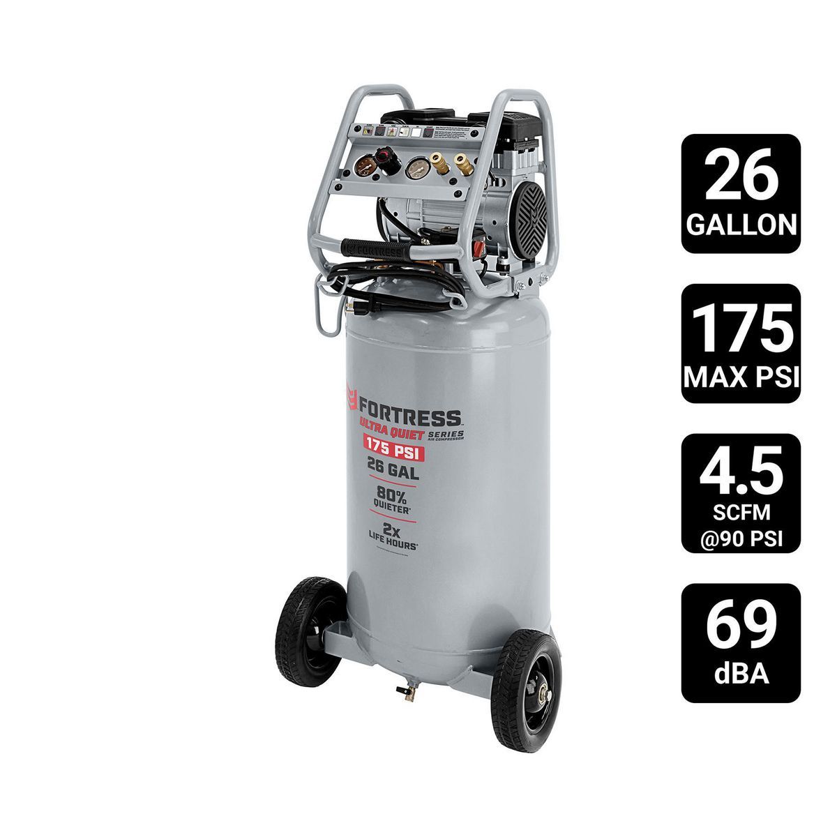 26 Gallon 175 PSI Oil-Free Vertical Air Compressor J296