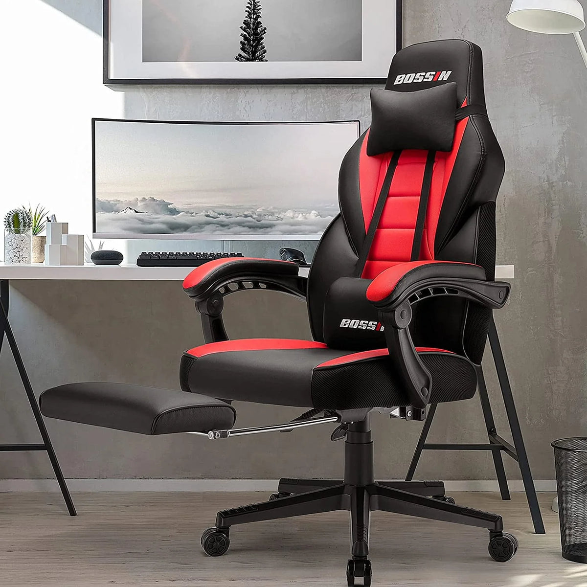 Gaming Chair with Footrest and Lumbar Support V9769