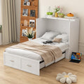 White Twin Size Murphy Bed with Charging Station and Drawer T396