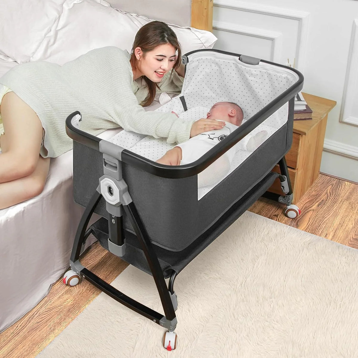 3 in 1 Bedside Bassinet with Adjustable Height A47957