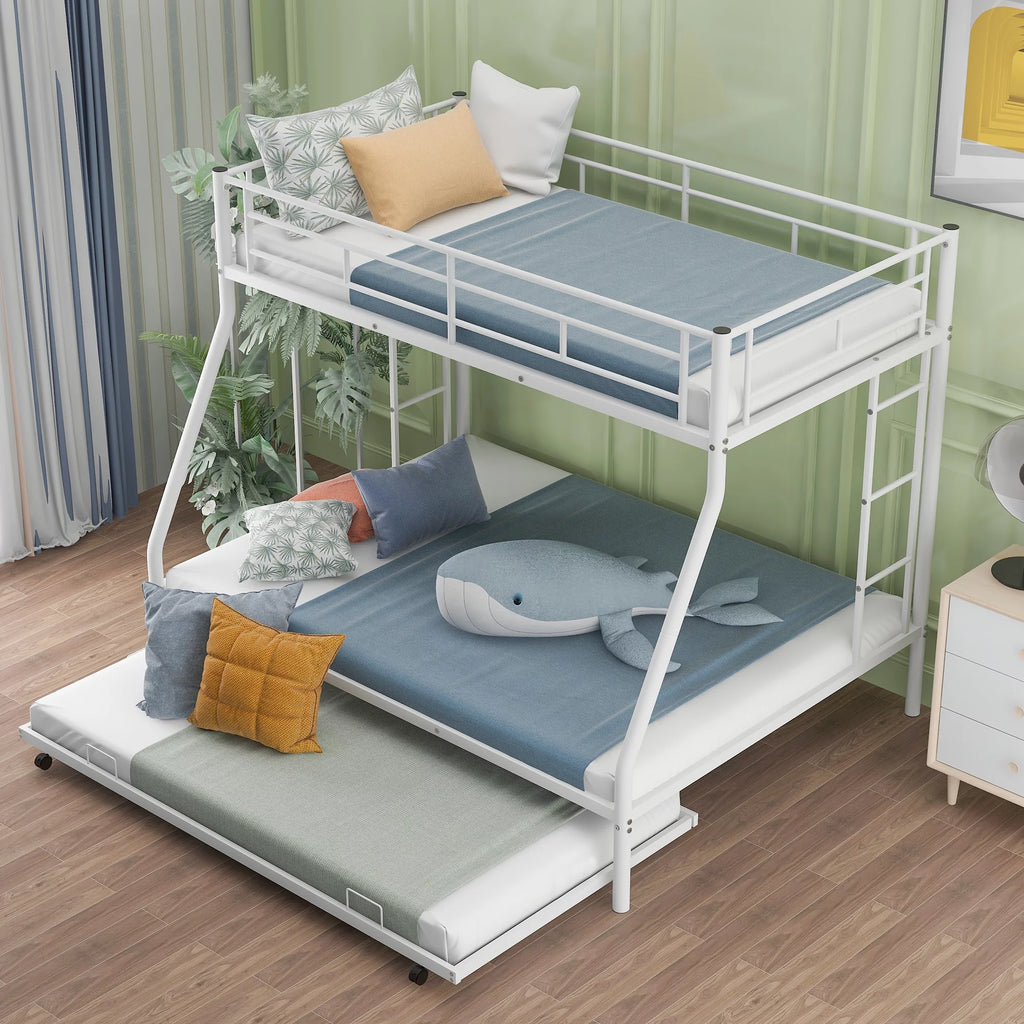 Black Metal Twin over Full Bunk Bed with Trundle and 2 Ladders B5605