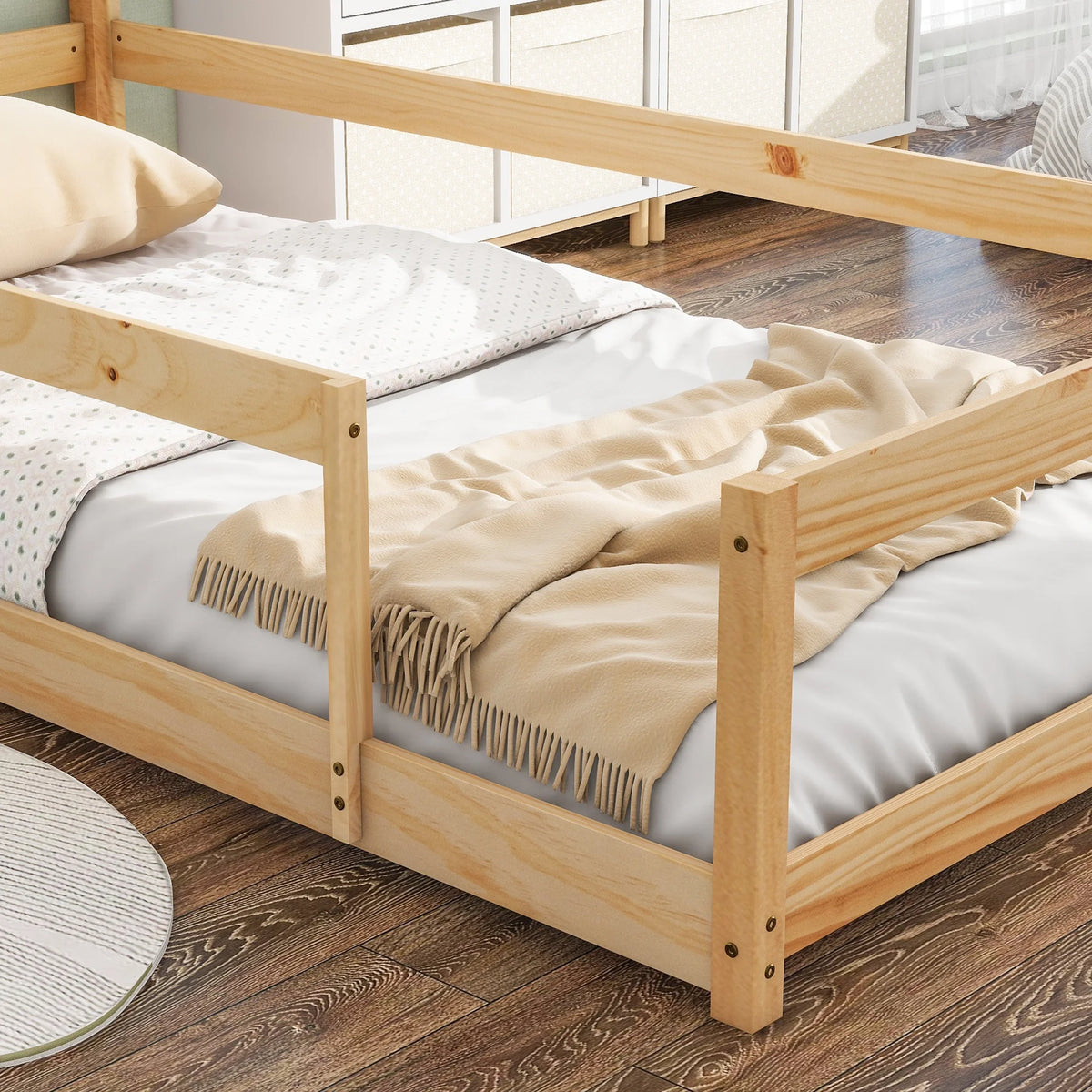 White Wood House Shape Headboard Twin Size Bed Frame P786160