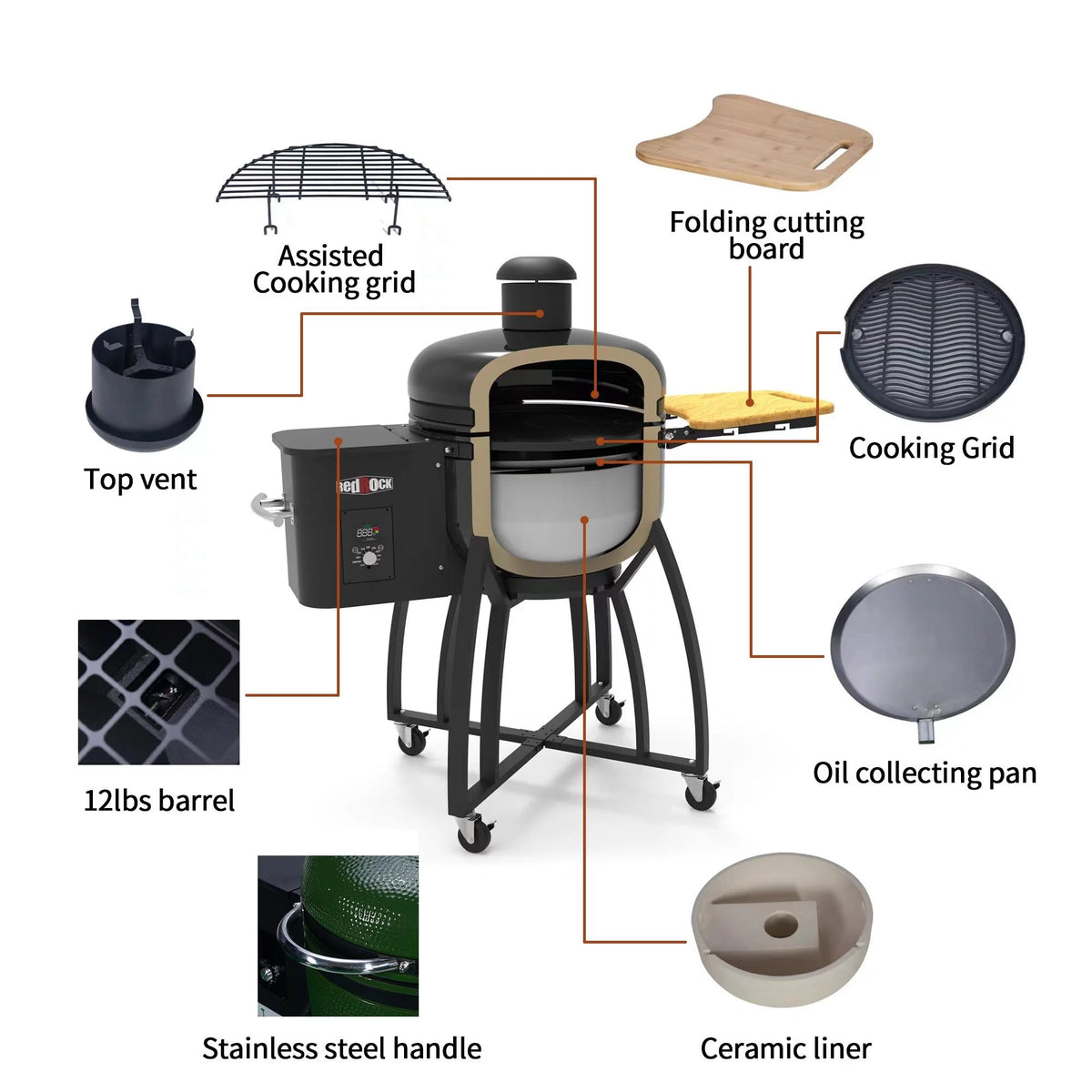 24 Ceramic Pellet Grill 4-in-1 Green Y2245