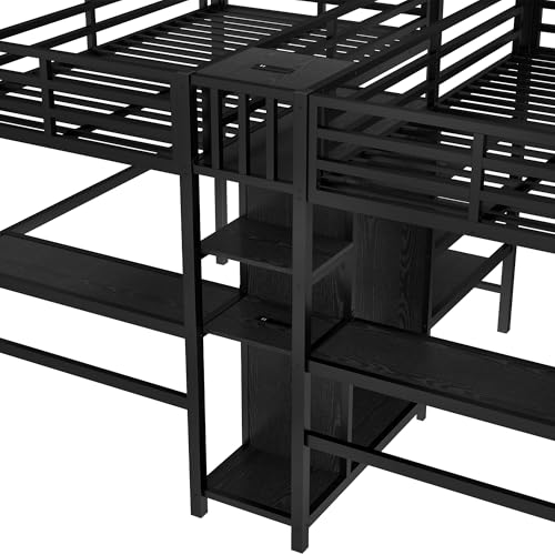Twin Over Twin Metal Loft Bed with Desk and Wardrobe Z622209